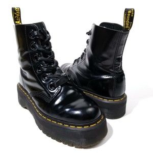 Dr. Martens Molly Black Leather Quad Platform Boots